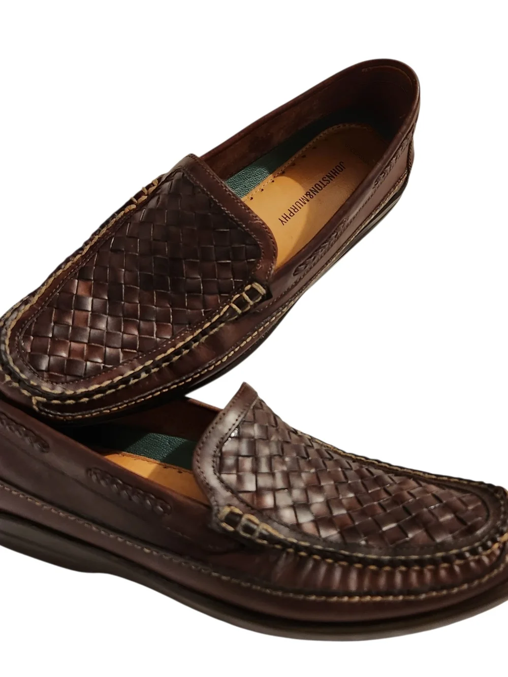 Johnston & Murphy Men's Size 11 Brown Woven Leather Slip-On Boat Shoes Loafers